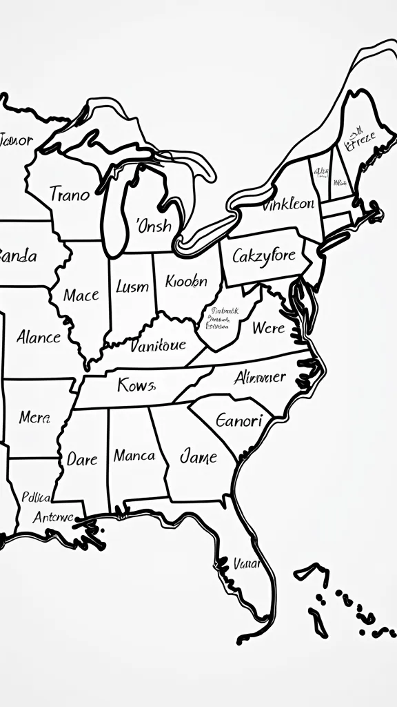 Página para colorear de mapa de los Estados Unidos imprimibles